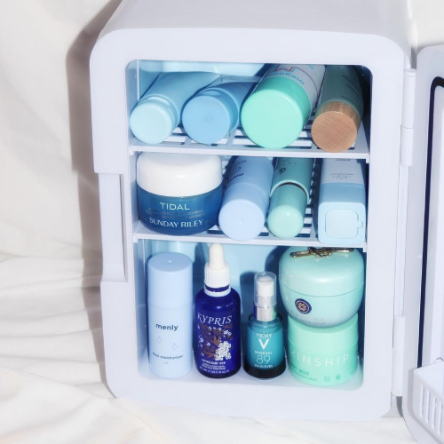 blue skincare fridge