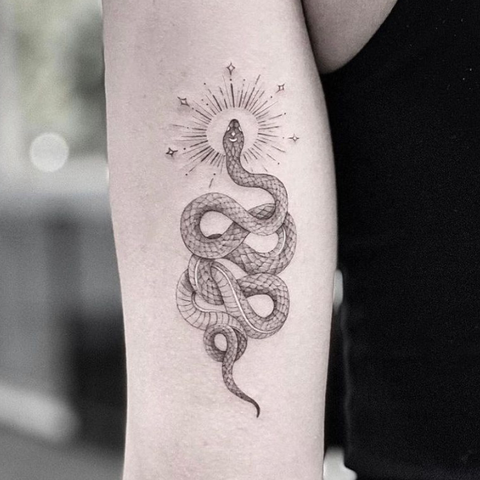 Snake and moon tattoo by loetattoo  Tatoo